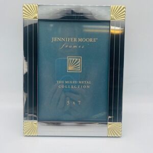 Jennifer Moore Mixed Metal Art Deco 5x7 Picture Frame Silver Gold Black Fan Trim